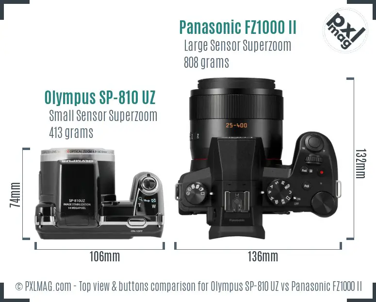 Olympus SP-810 UZ vs Panasonic FZ1000 II top view buttons comparison