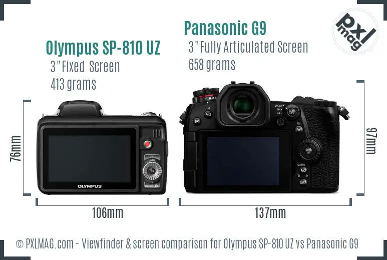 Olympus SP-810 UZ vs Panasonic G9 Screen and Viewfinder comparison