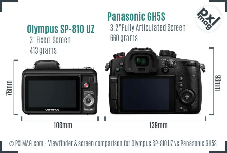 Olympus SP-810 UZ vs Panasonic GH5S Screen and Viewfinder comparison