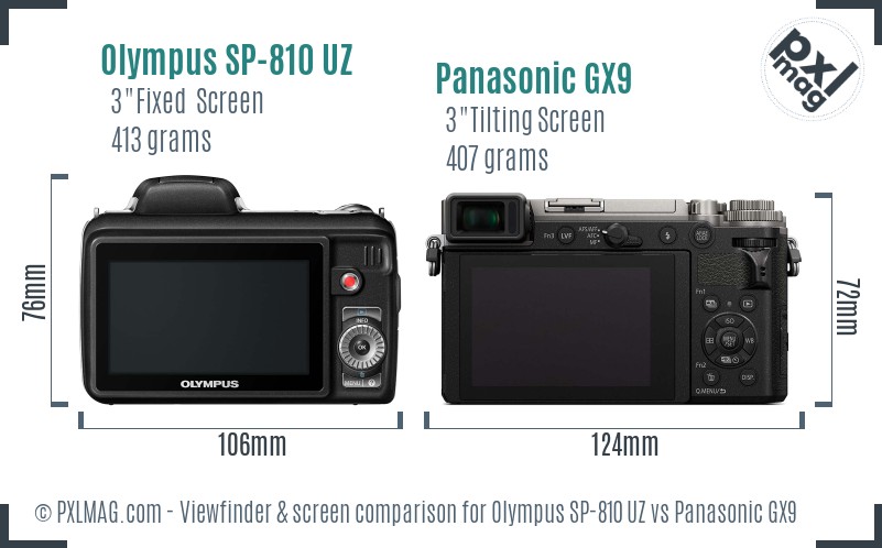 Olympus SP-810 UZ vs Panasonic GX9 Screen and Viewfinder comparison