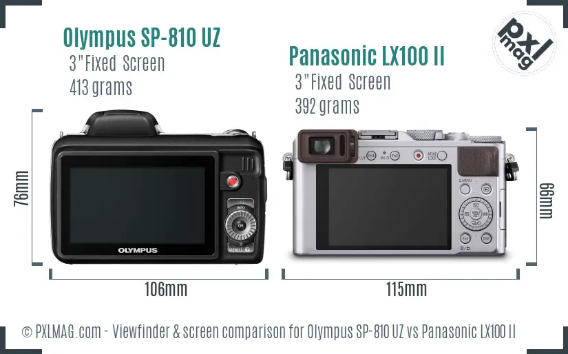 Olympus SP-810 UZ vs Panasonic LX100 II Screen and Viewfinder comparison