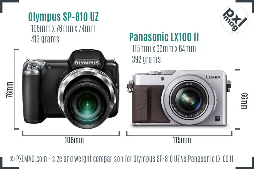 Olympus SP-810 UZ vs Panasonic LX100 II size comparison