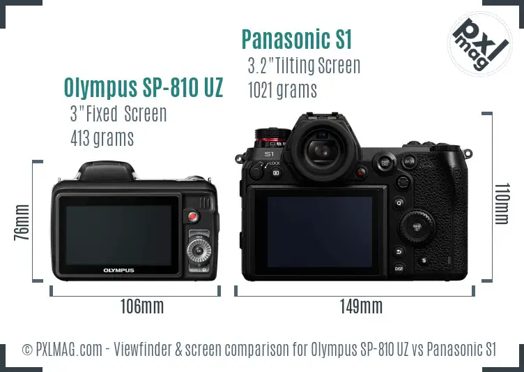 Olympus SP-810 UZ vs Panasonic S1 Screen and Viewfinder comparison