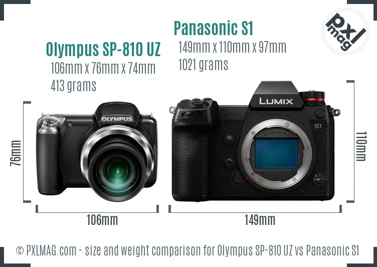 Olympus SP-810 UZ vs Panasonic S1 size comparison