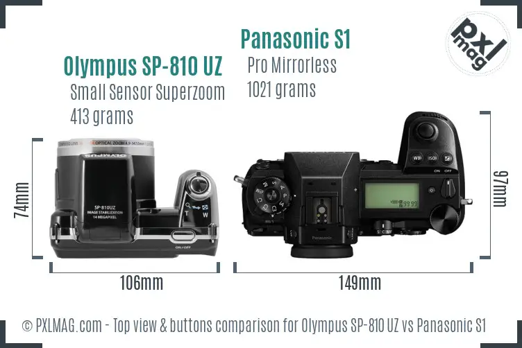 Olympus SP-810 UZ vs Panasonic S1 top view buttons comparison