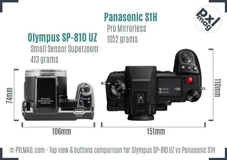 Olympus SP-810 UZ vs Panasonic S1H top view buttons comparison