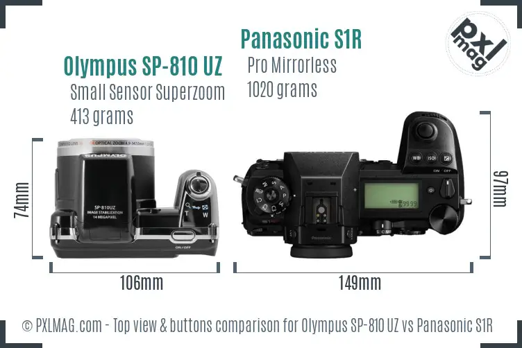 Olympus SP-810 UZ vs Panasonic S1R top view buttons comparison