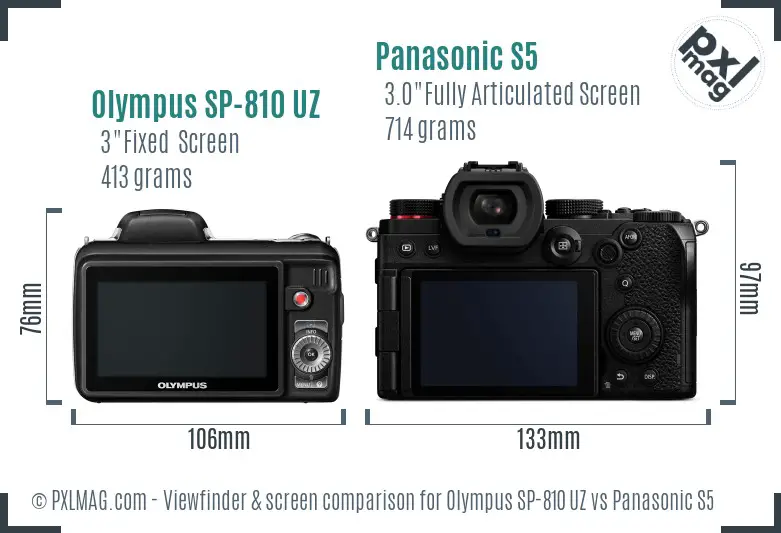 Olympus SP-810 UZ vs Panasonic S5 Screen and Viewfinder comparison