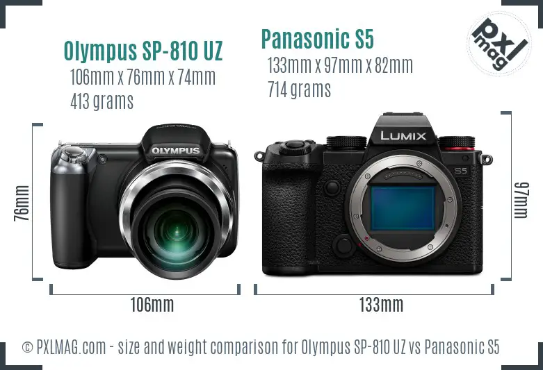 Olympus SP-810 UZ vs Panasonic S5 size comparison
