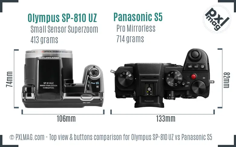 Olympus SP-810 UZ vs Panasonic S5 top view buttons comparison