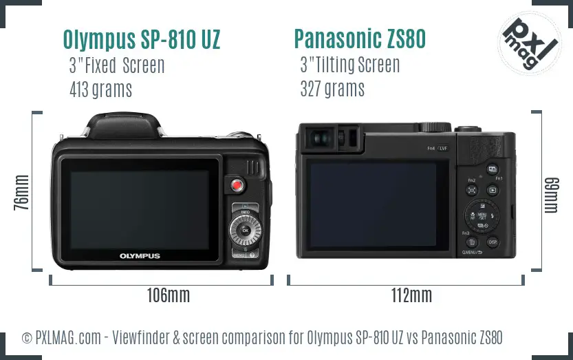 Olympus SP-810 UZ vs Panasonic ZS80 Screen and Viewfinder comparison