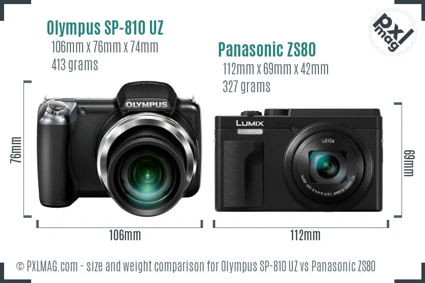 Olympus SP-810 UZ vs Panasonic ZS80 size comparison