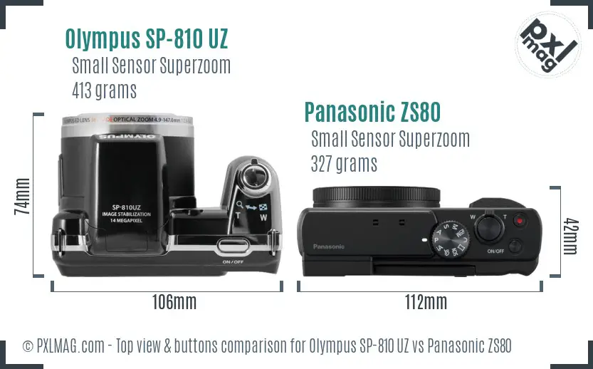 Olympus SP-810 UZ vs Panasonic ZS80 top view buttons comparison