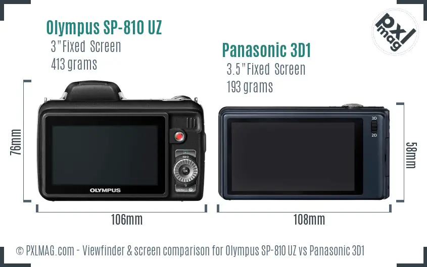 Olympus SP-810 UZ vs Panasonic 3D1 Screen and Viewfinder comparison