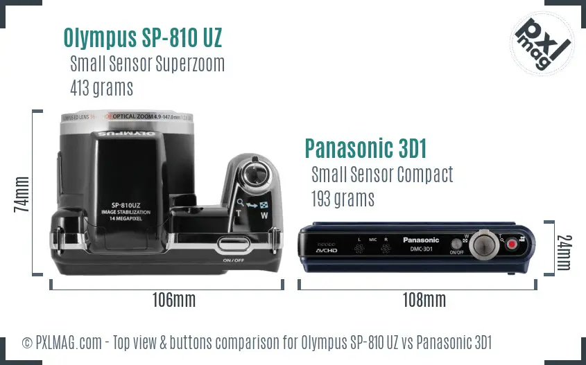 Olympus SP-810 UZ vs Panasonic 3D1 top view buttons comparison