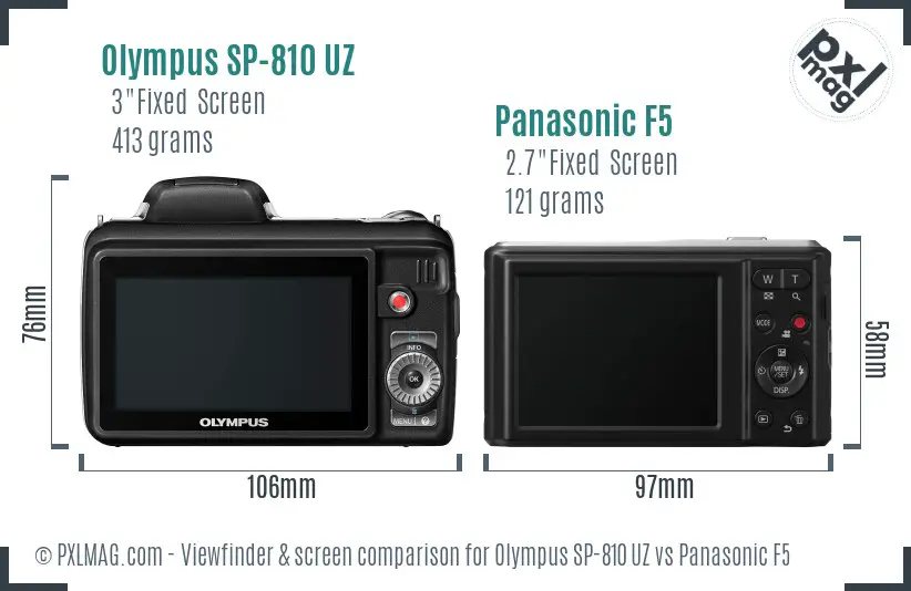 Olympus SP-810 UZ vs Panasonic F5 Screen and Viewfinder comparison