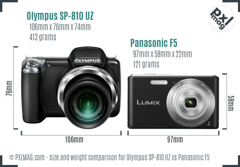 Olympus SP-810 UZ vs Panasonic F5 size comparison