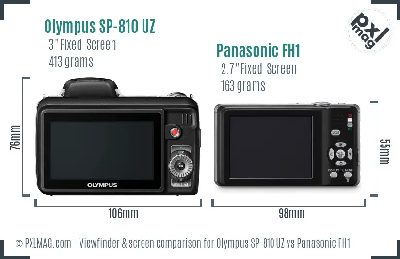 Olympus SP-810 UZ vs Panasonic FH1 Screen and Viewfinder comparison