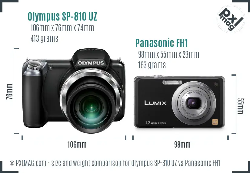 Olympus SP-810 UZ vs Panasonic FH1 size comparison