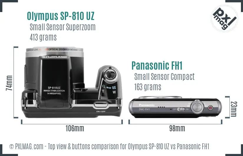Olympus SP-810 UZ vs Panasonic FH1 top view buttons comparison