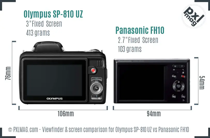 Olympus SP-810 UZ vs Panasonic FH10 Screen and Viewfinder comparison