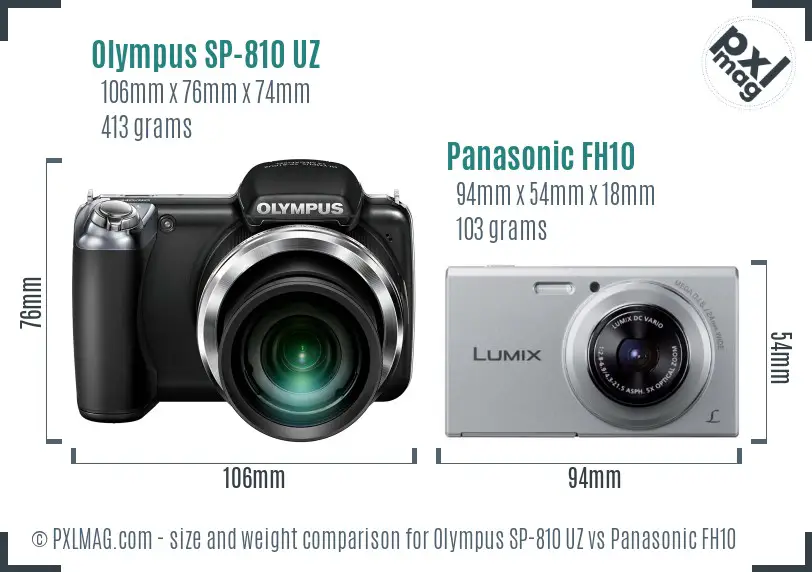 Olympus SP-810 UZ vs Panasonic FH10 size comparison