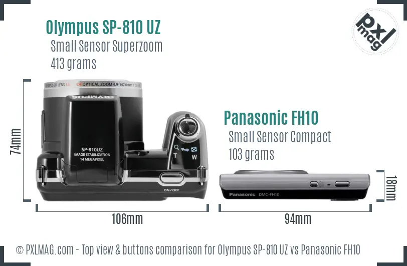 Olympus SP-810 UZ vs Panasonic FH10 top view buttons comparison