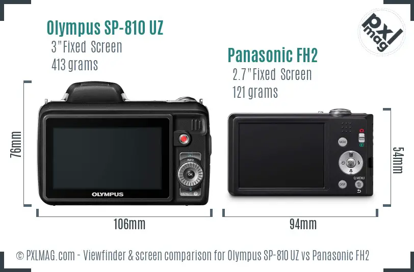 Olympus SP-810 UZ vs Panasonic FH2 Screen and Viewfinder comparison