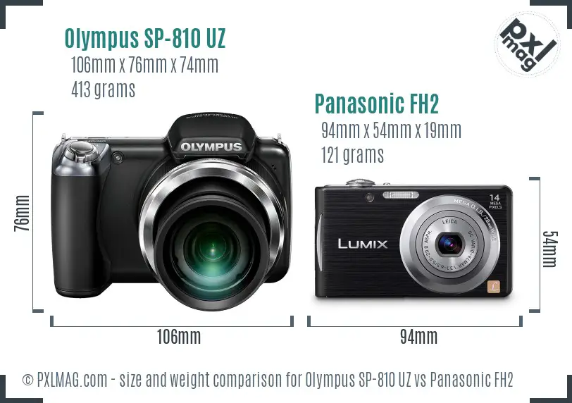 Olympus SP-810 UZ vs Panasonic FH2 size comparison