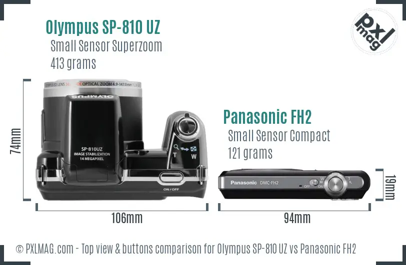 Olympus SP-810 UZ vs Panasonic FH2 top view buttons comparison
