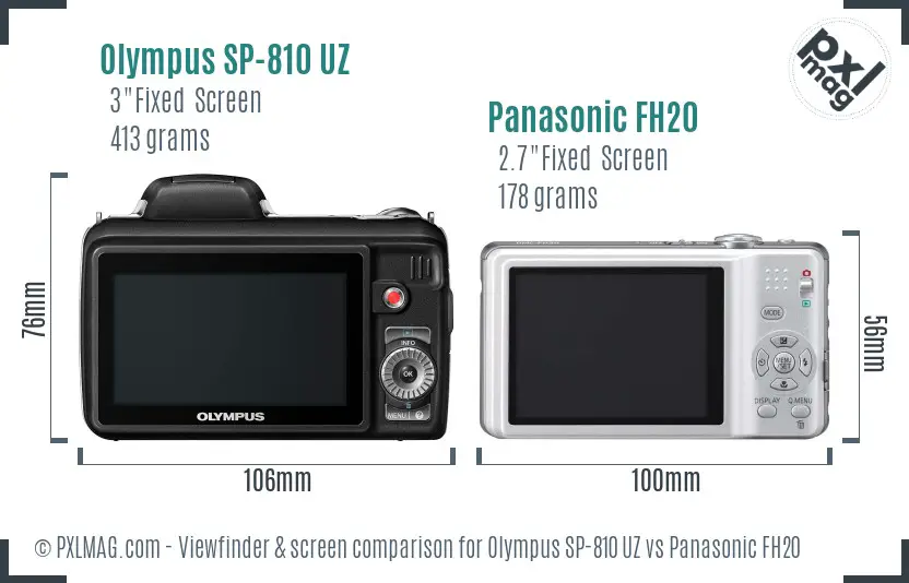 Olympus SP-810 UZ vs Panasonic FH20 Screen and Viewfinder comparison