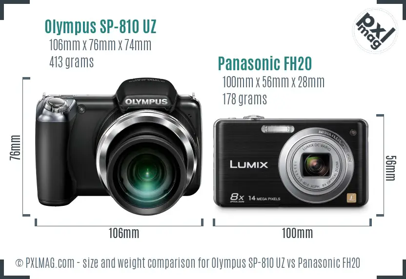 Olympus SP-810 UZ vs Panasonic FH20 size comparison