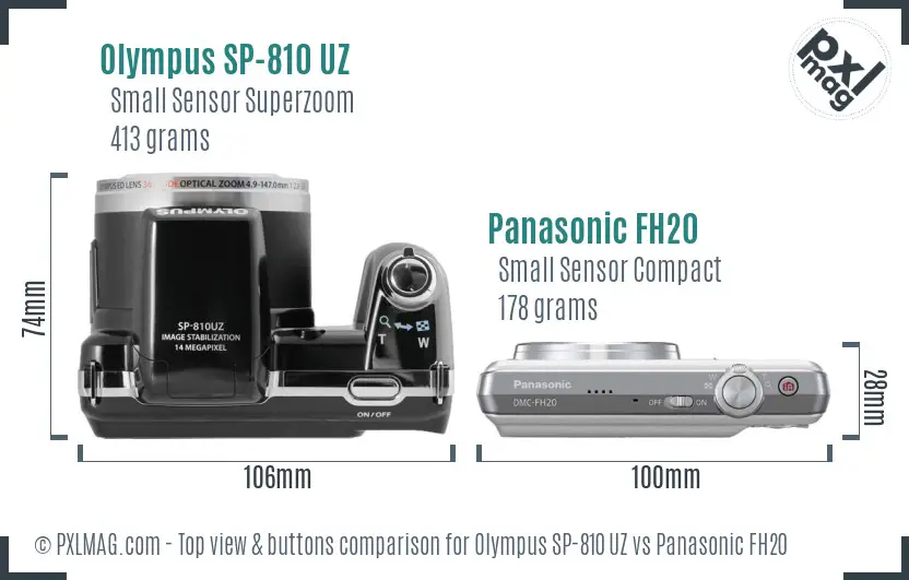 Olympus SP-810 UZ vs Panasonic FH20 top view buttons comparison