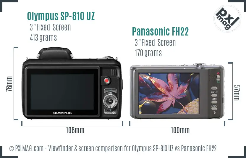 Olympus SP-810 UZ vs Panasonic FH22 Screen and Viewfinder comparison