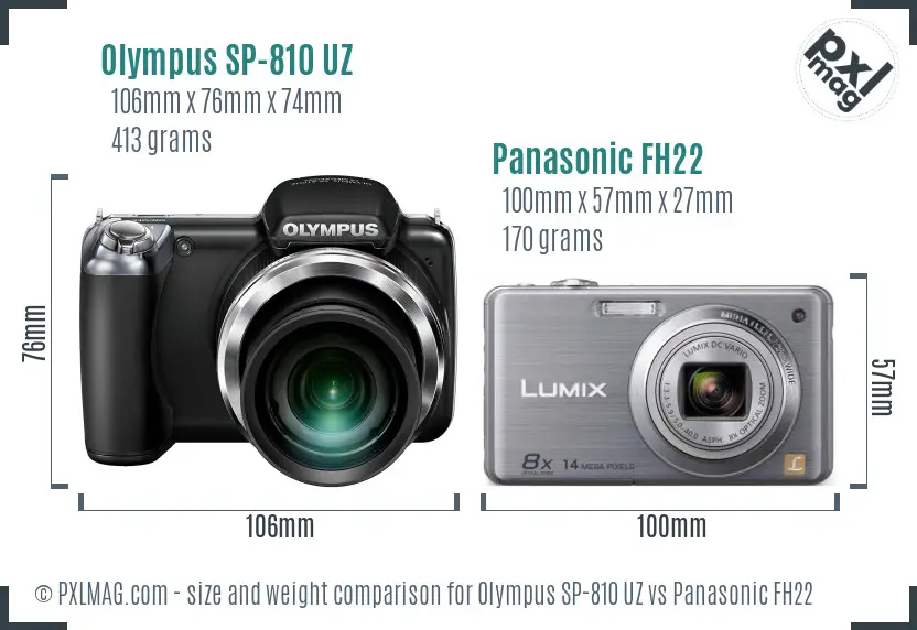 Olympus SP-810 UZ vs Panasonic FH22 size comparison