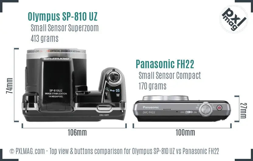 Olympus SP-810 UZ vs Panasonic FH22 top view buttons comparison
