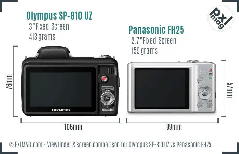 Olympus SP-810 UZ vs Panasonic FH25 Screen and Viewfinder comparison