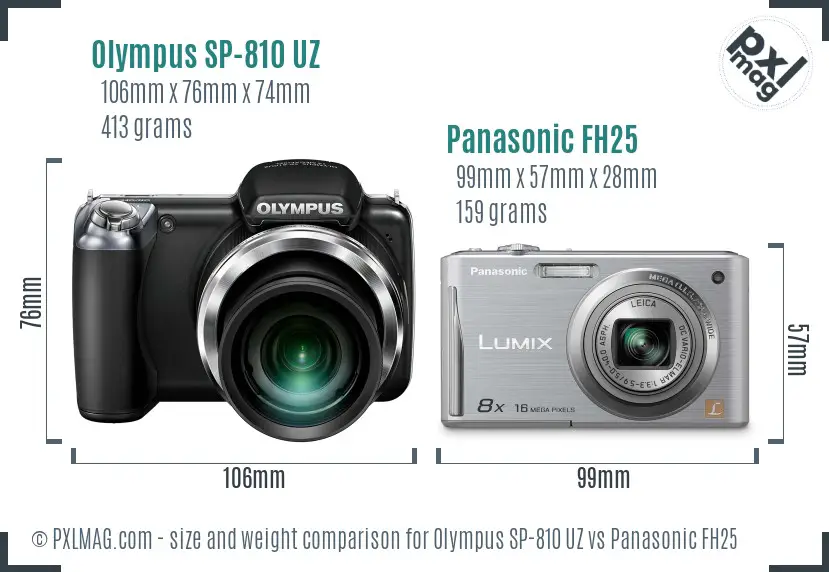 Olympus SP-810 UZ vs Panasonic FH25 size comparison
