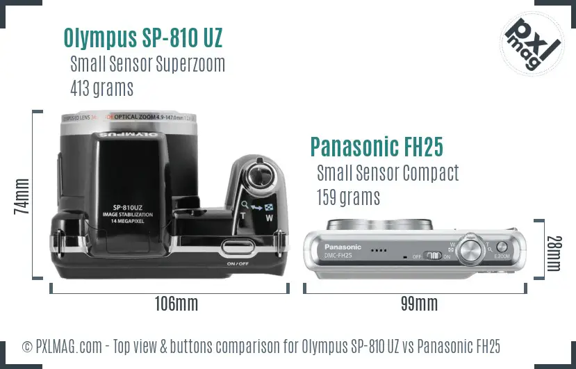 Olympus SP-810 UZ vs Panasonic FH25 top view buttons comparison