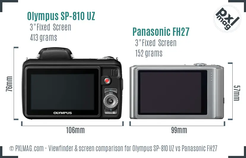 Olympus SP-810 UZ vs Panasonic FH27 Screen and Viewfinder comparison