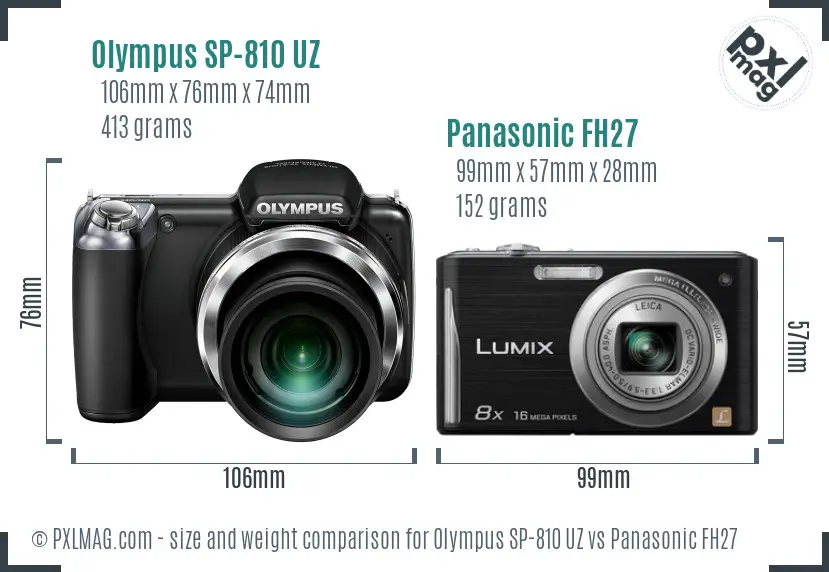 Olympus SP-810 UZ vs Panasonic FH27 size comparison