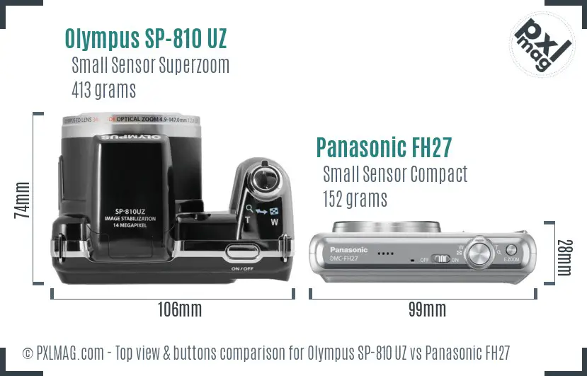 Olympus SP-810 UZ vs Panasonic FH27 top view buttons comparison