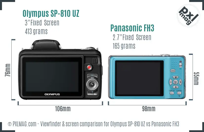Olympus SP-810 UZ vs Panasonic FH3 Screen and Viewfinder comparison