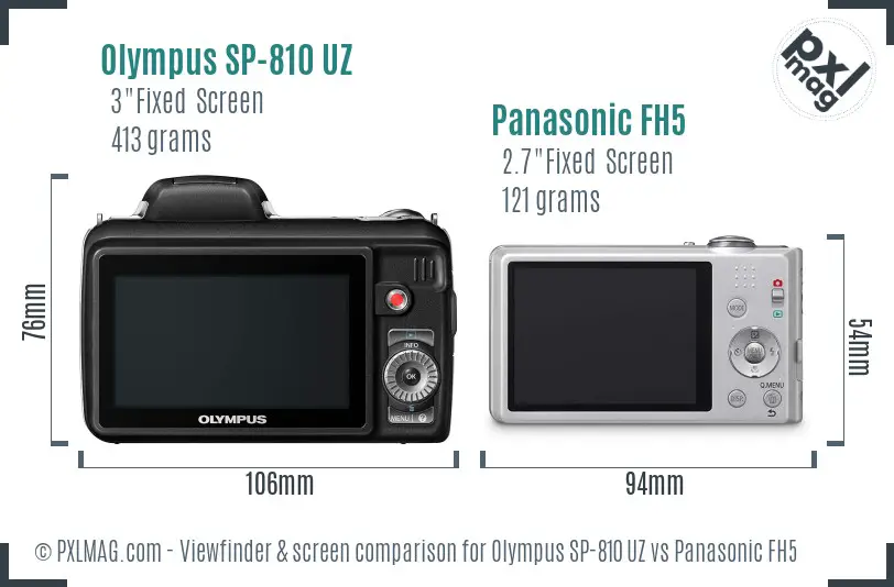 Olympus SP-810 UZ vs Panasonic FH5 Screen and Viewfinder comparison