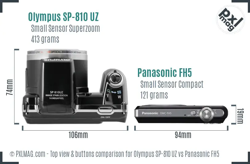Olympus SP-810 UZ vs Panasonic FH5 top view buttons comparison