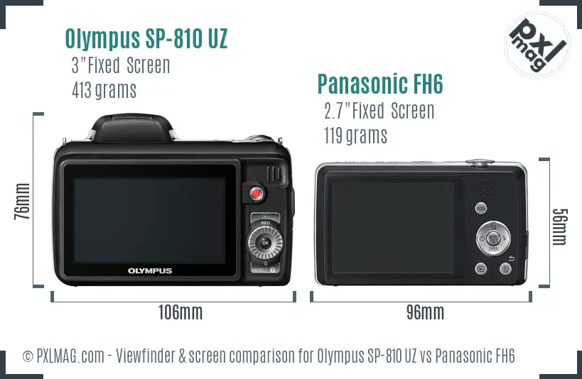 Olympus SP-810 UZ vs Panasonic FH6 Screen and Viewfinder comparison