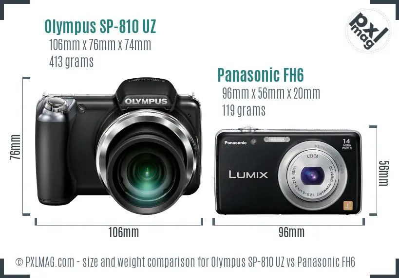 Olympus SP-810 UZ vs Panasonic FH6 size comparison