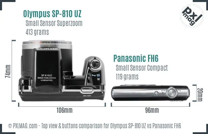 Olympus SP-810 UZ vs Panasonic FH6 top view buttons comparison