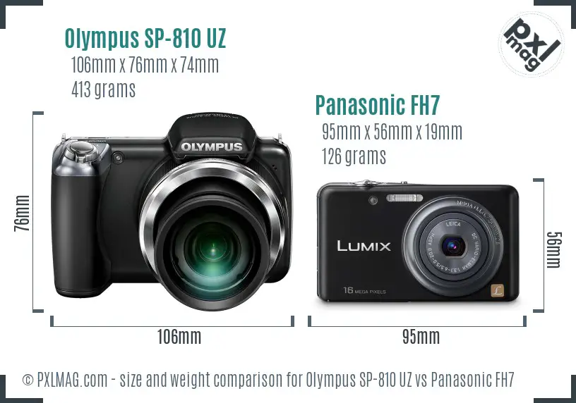 Olympus SP-810 UZ vs Panasonic FH7 size comparison