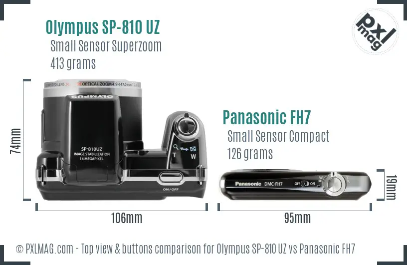 Olympus SP-810 UZ vs Panasonic FH7 top view buttons comparison